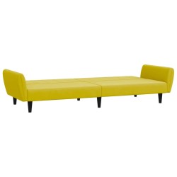 Canapé-lit à 2 places avec repose-pied jaune velours 