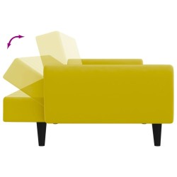 Canapé-lit à 2 places avec repose-pied jaune velours 