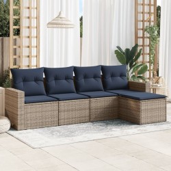 Salon de jardin 5 pcs avec coussins gris résine tressée 