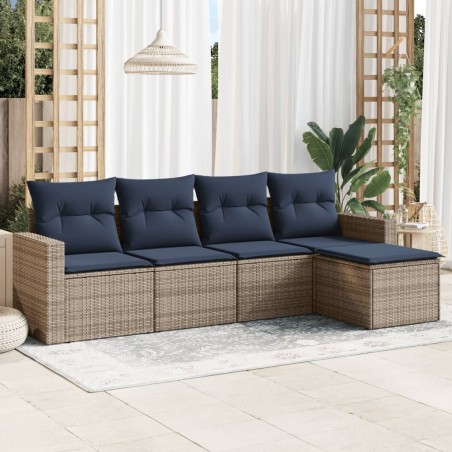 Salon de jardin 5 pcs avec coussins gris résine tressée 