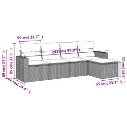 Salon de jardin 5 pcs avec coussins gris résine tressée 