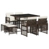 Ensemble à manger de jardin et coussins 9 pcs marron poly rotin 