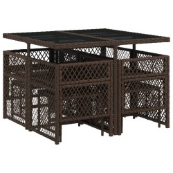 Ensemble à manger de jardin et coussins 9 pcs marron poly rotin 