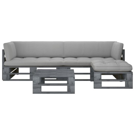 Salon de jardin palette 4pcs avec coussins Pin imprégné de gris 