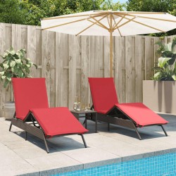 Chaises longues lot de 2 avec table marron résine tressée 
