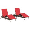 Chaises longues lot de 2 avec table marron résine tressée 