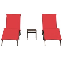 Chaises longues lot de 2 avec table marron résine tressée 
