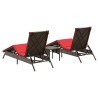 Chaises longues lot de 2 avec table marron résine tressée 