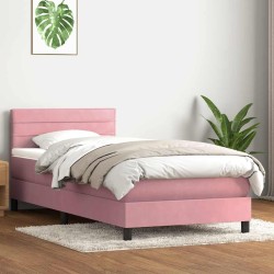 Sommier à lattes de lit avec matelas rose 90x210 cm velours 