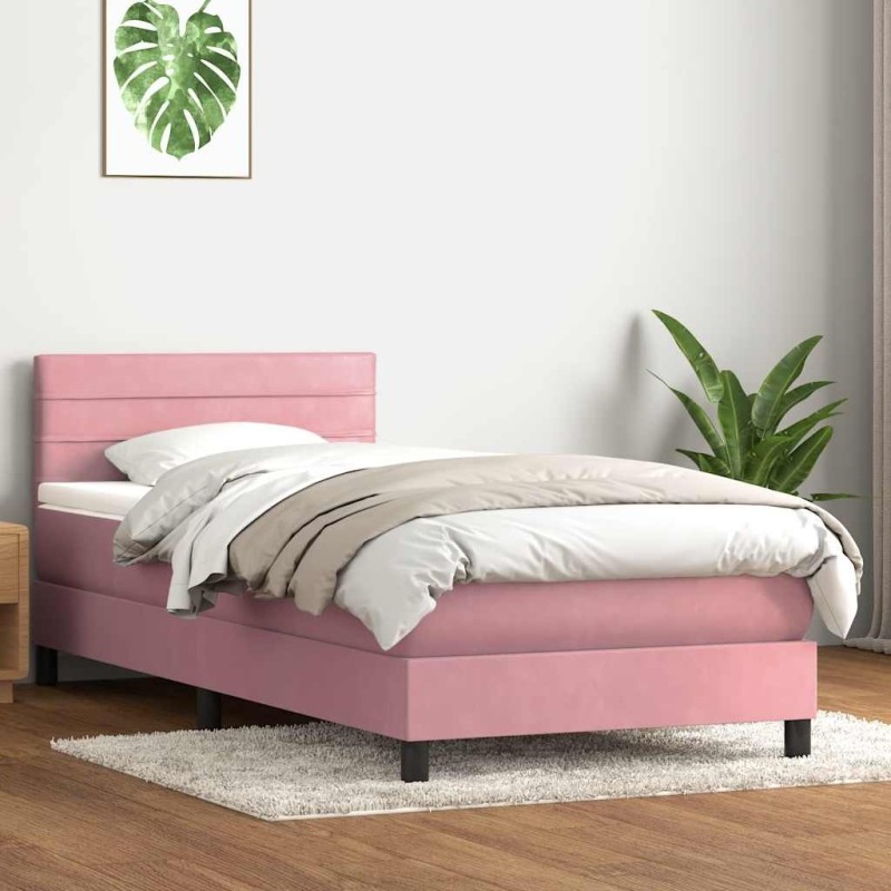 Sommier à lattes de lit avec matelas rose 90x210 cm velours 