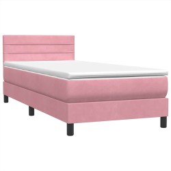 Sommier à lattes de lit avec matelas rose 90x210 cm velours 