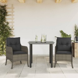 Ensemble à manger de jardin 3 pcs coussins gris résine tressée 