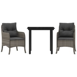 Ensemble à manger de jardin 3 pcs coussins gris résine tressée 