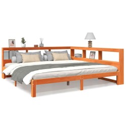 Lit bibliothèque sans matelas cire marron 180x200 cm pin massif 