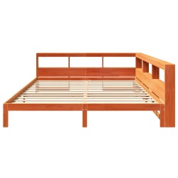 Lit bibliothèque sans matelas cire marron 180x200 cm pin massif 