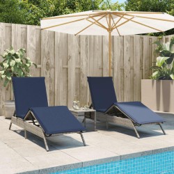 Chaises longues lot de 2 avec table gris résine tressée 