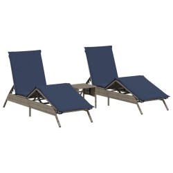 Chaises longues lot de 2 avec table gris résine tressée 