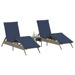 Chaises longues lot de 2 avec table gris résine tressée 