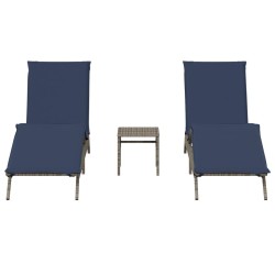 Chaises longues lot de 2 avec table gris résine tressée 