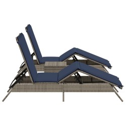 Chaises longues lot de 2 avec table gris résine tressée 