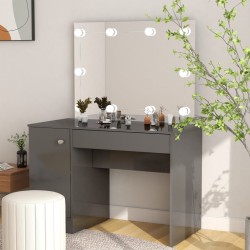 Table de maquillage avec éclairage LED MDF Gris brillant 