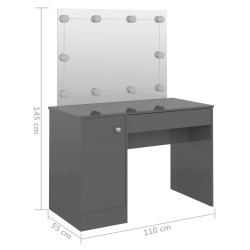 Table de maquillage avec éclairage LED MDF Gris brillant 