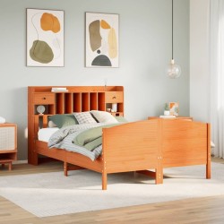 Lit bibliothèque sans matelas cire marron 140x190 cm pin massif 