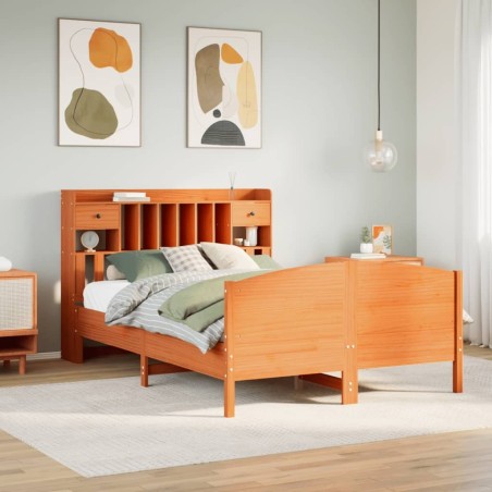Lit bibliothèque sans matelas cire marron 140x190 cm pin massif 
