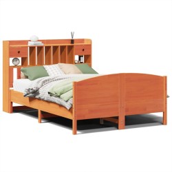 Lit bibliothèque sans matelas cire marron 140x190 cm pin massif 