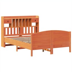 Lit bibliothèque sans matelas cire marron 140x190 cm pin massif 