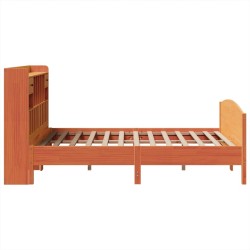Lit bibliothèque sans matelas cire marron 140x190 cm pin massif 