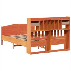 Lit bibliothèque sans matelas cire marron 140x190 cm pin massif 