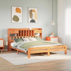 Lit bibliothèque sans matelas cire marron 200x200 cm pin massif 