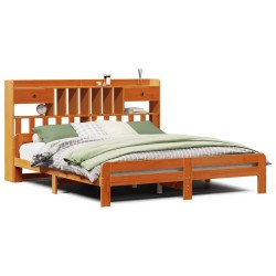 Lit bibliothèque sans matelas cire marron 200x200 cm pin massif 
