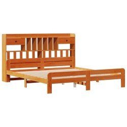 Lit bibliothèque sans matelas cire marron 200x200 cm pin massif 