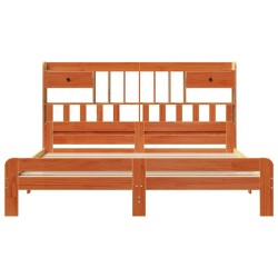 Lit bibliothèque sans matelas cire marron 200x200 cm pin massif 