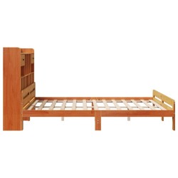 Lit bibliothèque sans matelas cire marron 200x200 cm pin massif 