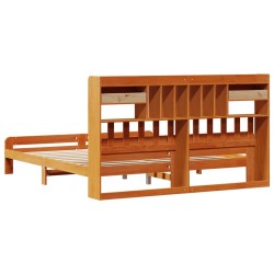 Lit bibliothèque sans matelas cire marron 200x200 cm pin massif 