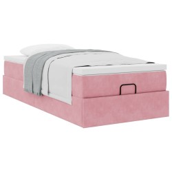 Cadre de lit ottoman avec matelas rose 90x190 cm velours 
