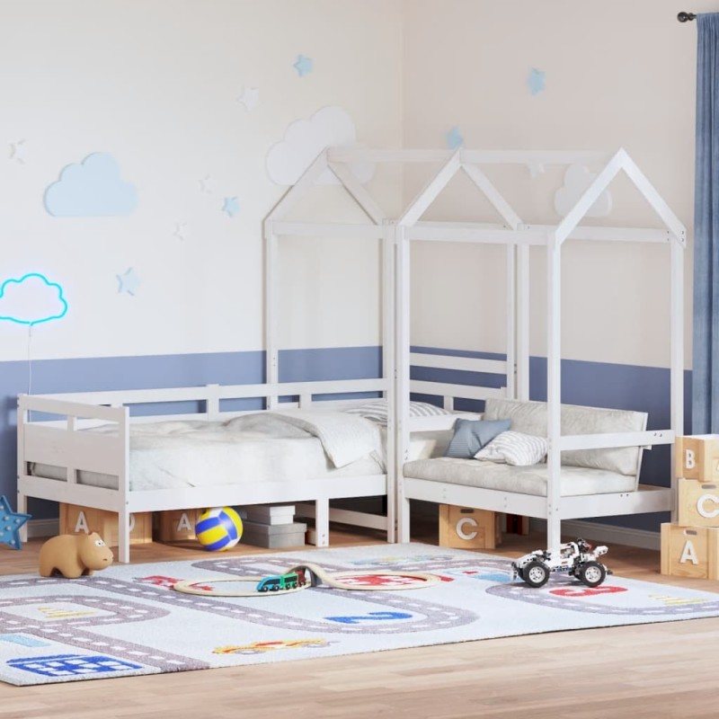 Ensemble de lit de jour et de banc avec toit sans matelas blanc 