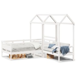 Ensemble de lit de jour et de banc avec toit sans matelas blanc 