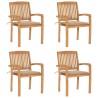 Chaises de jardin empilables avec coussins lot de 4 Teck solide 