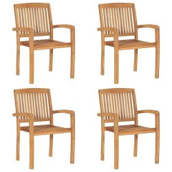 Chaises de jardin empilables avec coussins lot de 4 Teck solide 