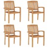 Chaises de jardin empilables avec coussins lot de 4 Teck solide 