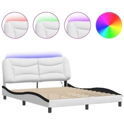 Cadre de lit avec LED sans matelas blanc et noir 160x200 cm 