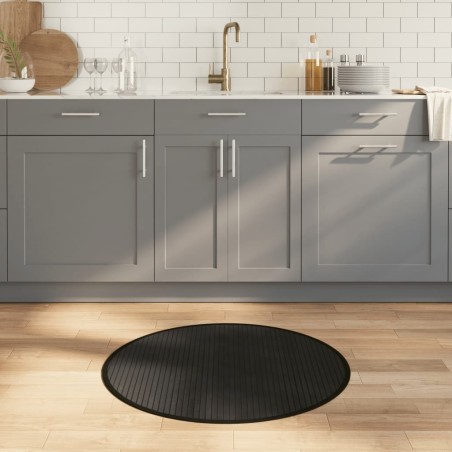Tapis rond noir 80 cm bambou 