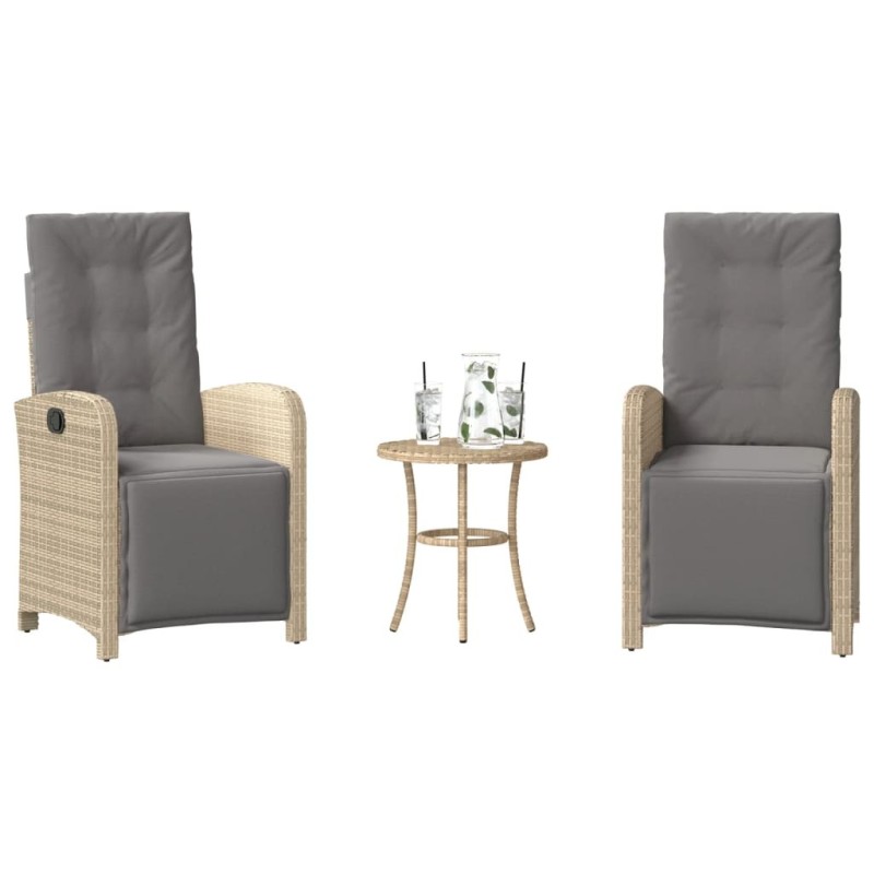 Ensemble de bistro 3 pcs coussins mélange beige résine tressée 