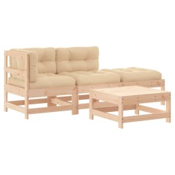 Salon de jardin 4 pcs avec coussins bois massif 