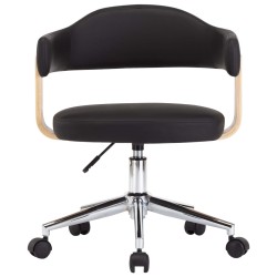Chaise pivotante de bureau Noir Bois courbé et similicuir 