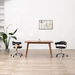 Chaise pivotante à manger Noir Bois courbé et similicuir 